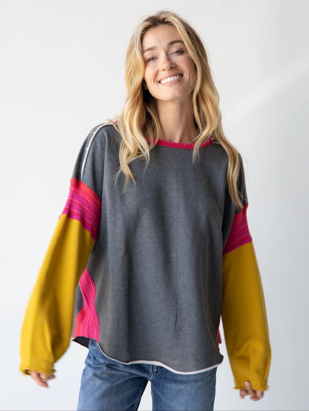 Natural Life Boho Knit Trim Sweatshirt Size S/M